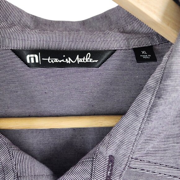 Travis Mathew Mens XL Striped Polo Shirt 60% Pima Cotton 40% Polyester Purple/Gr - Picture 3 of 7